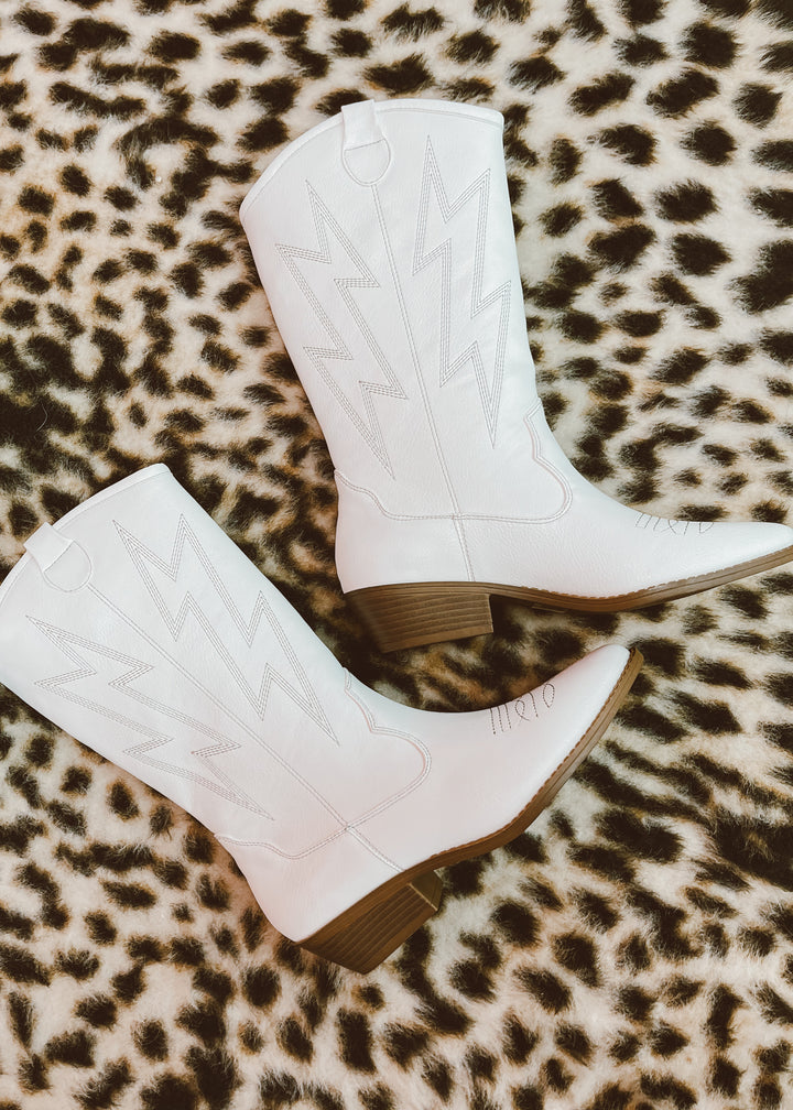white leather boot