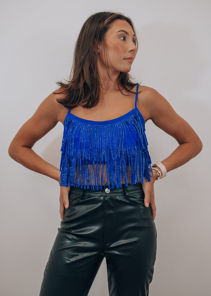 Here for the Party Blue Fringe Top