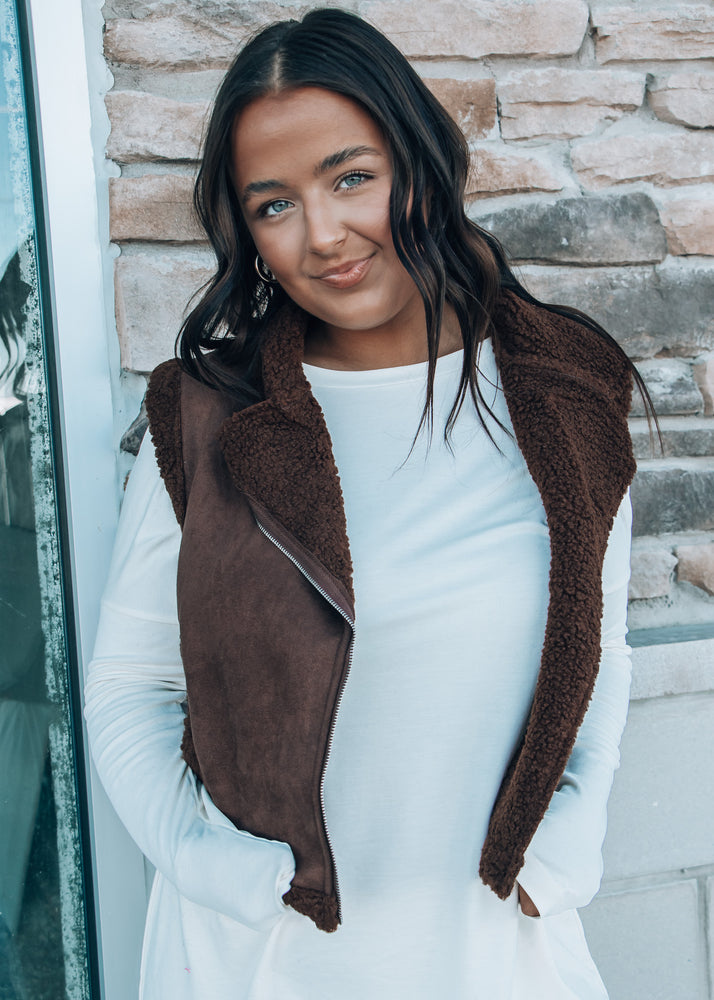 Chocolate Suede and Sherpa Vest