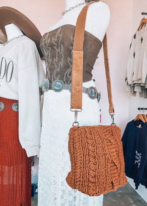 Rust Cable Knit Crossbody