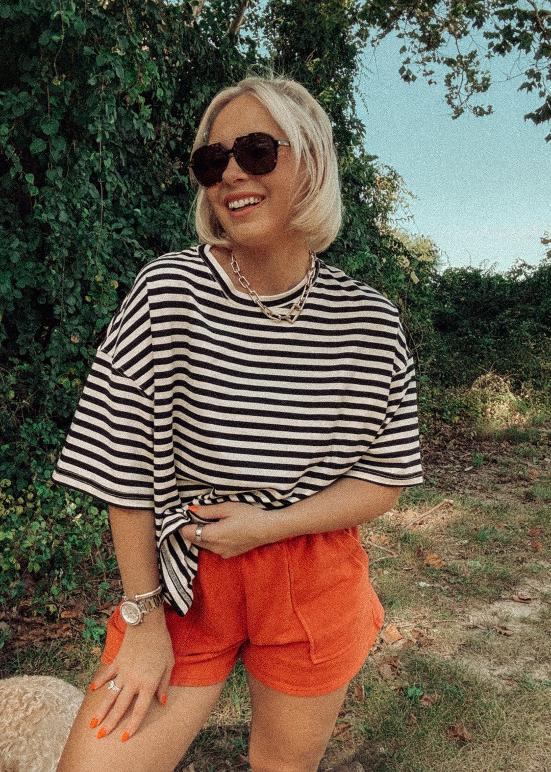 The Boyfriend Black and White Striped Tee