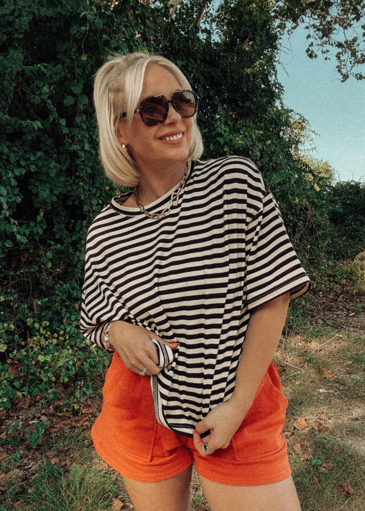 The Boyfriend Black and White Striped Tee