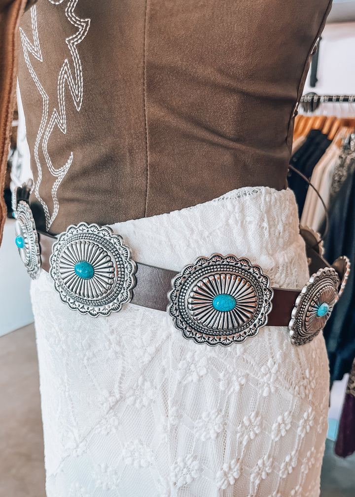 Wyoming Turquoise and Brown Concho Belt