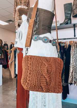 Rust Cable Knit Crossbody