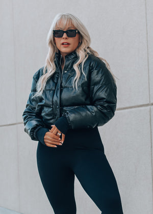 Aspen Black Faux Leather Puffer