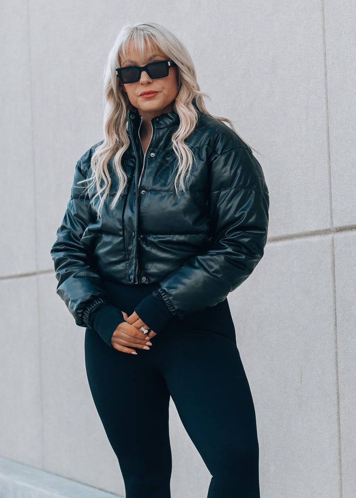 Aspen Black Faux Leather Puffer