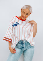 Here for the Pitcher striped Baseball Tee