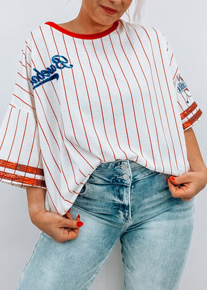 Here for the Pitcher striped Baseball Tee