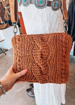 Rust Cable Knit Crossbody