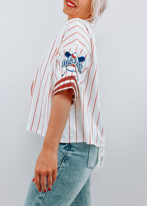 Here for the Pitcher striped Baseball Tee