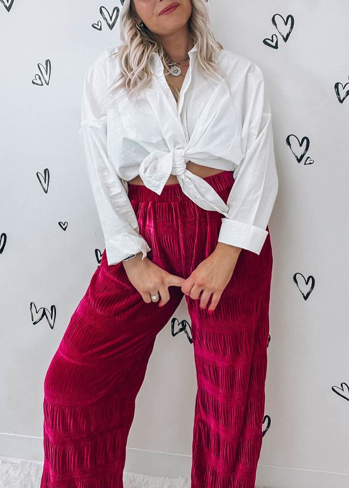 pink velvet high rise pants