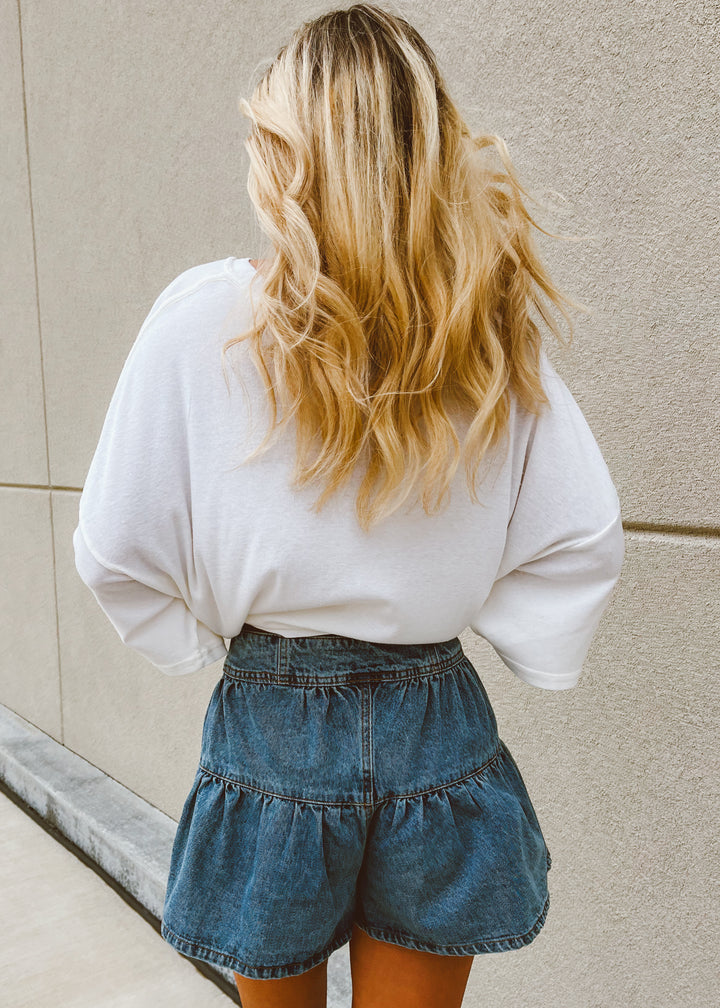 ruffle denim shorts 