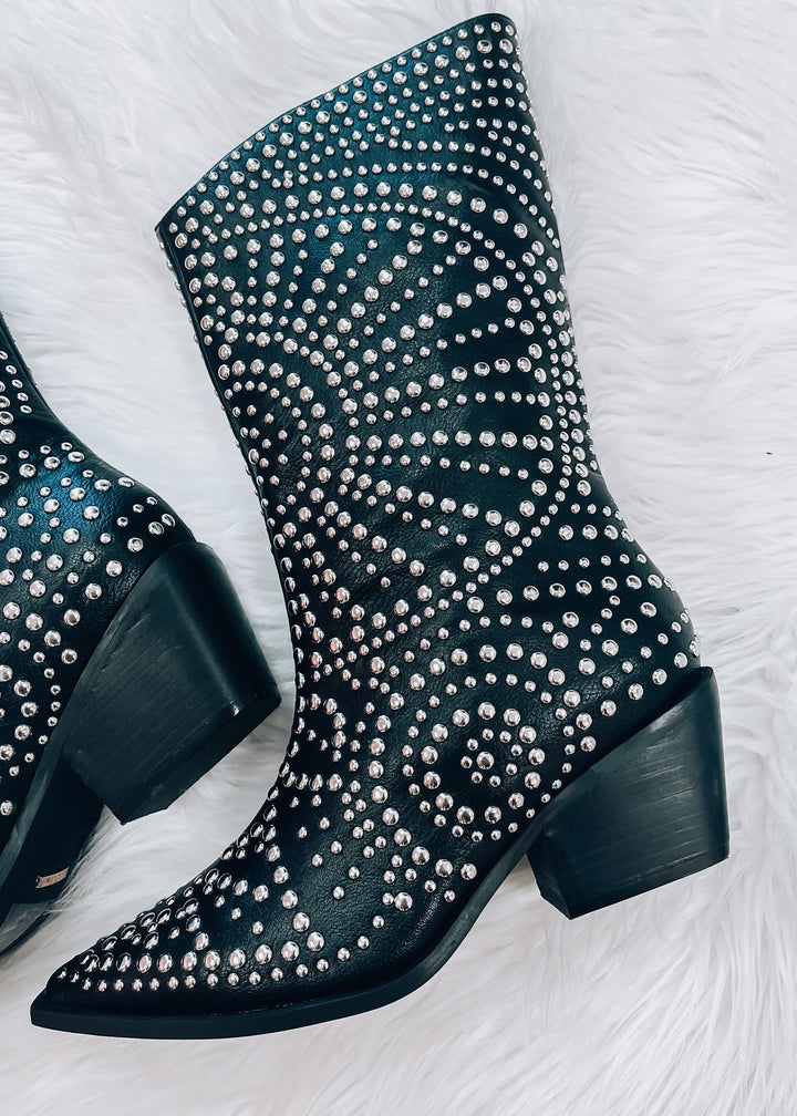 silver studded cowgirl boot, western boot, rhinestone boots
