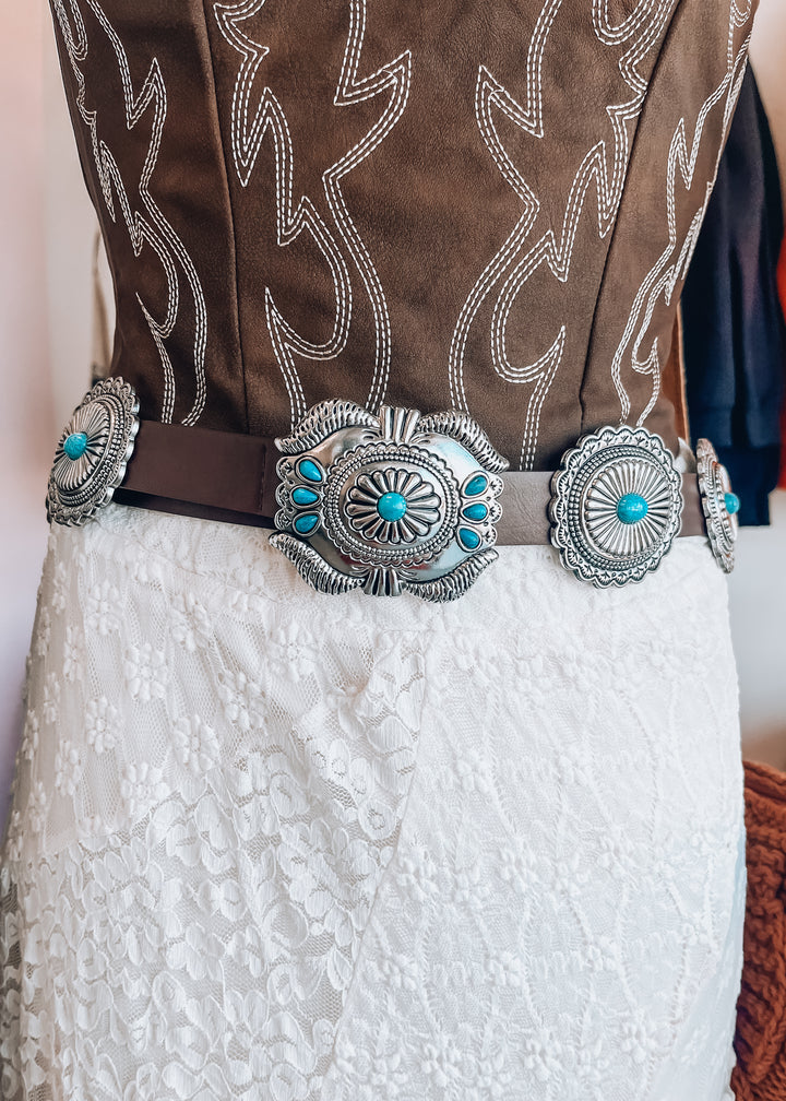 Wyoming Turquoise and Brown Concho Belt
