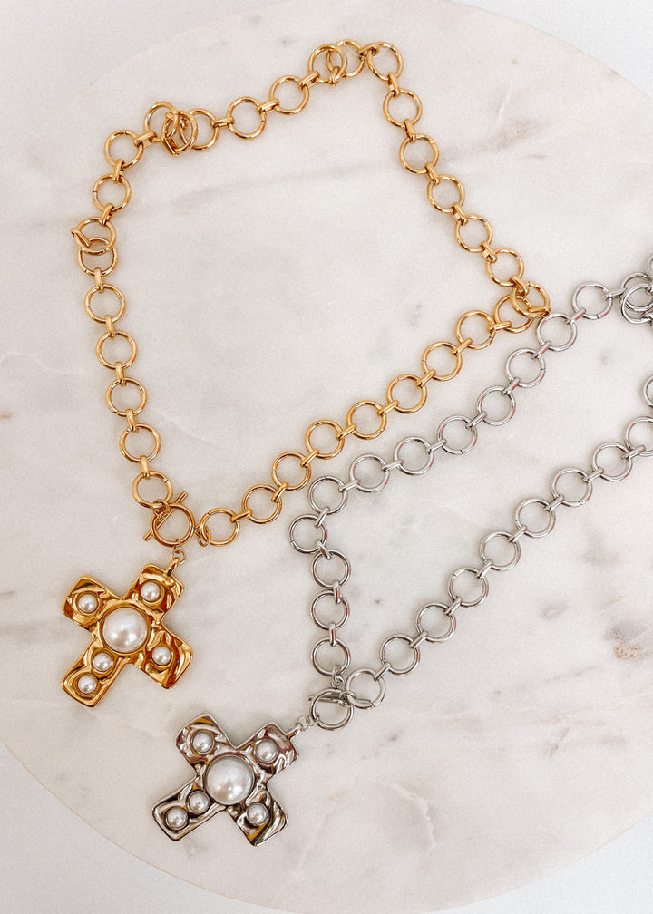 Harper Pearl Cross Necklace