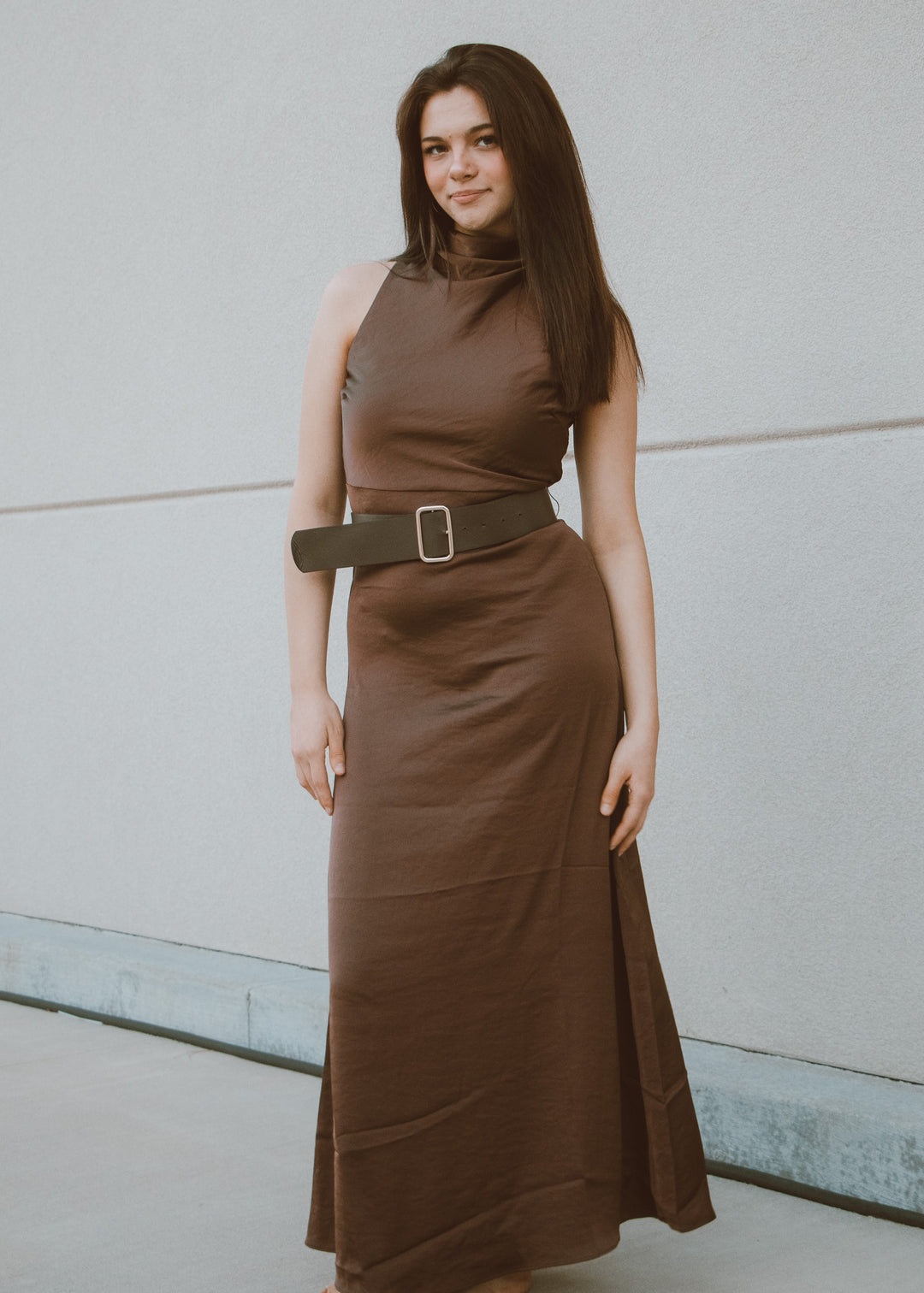 brown satin dress