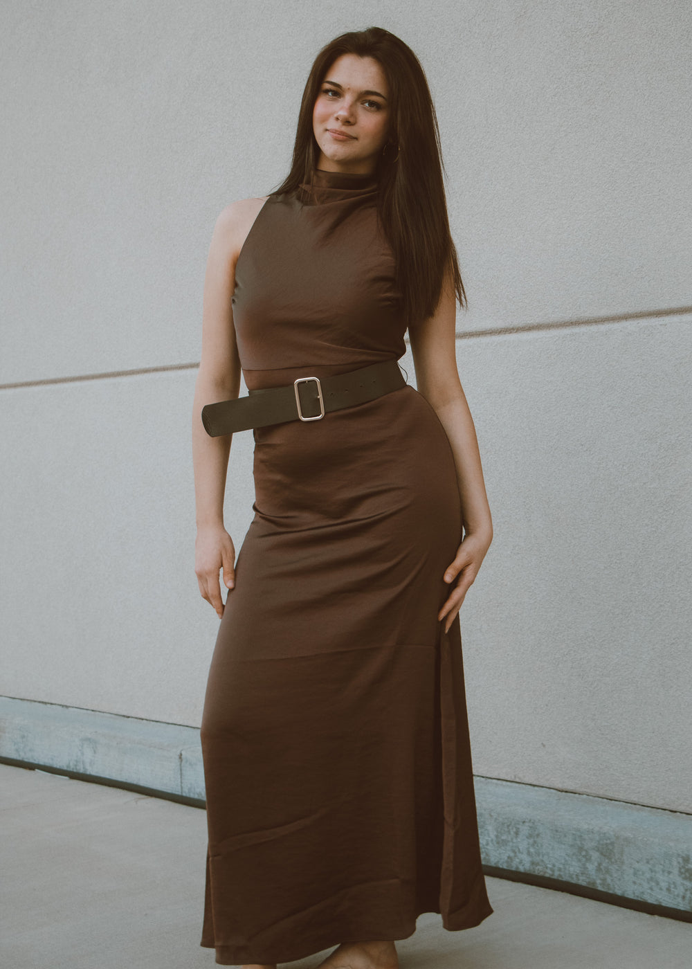brown satin dress