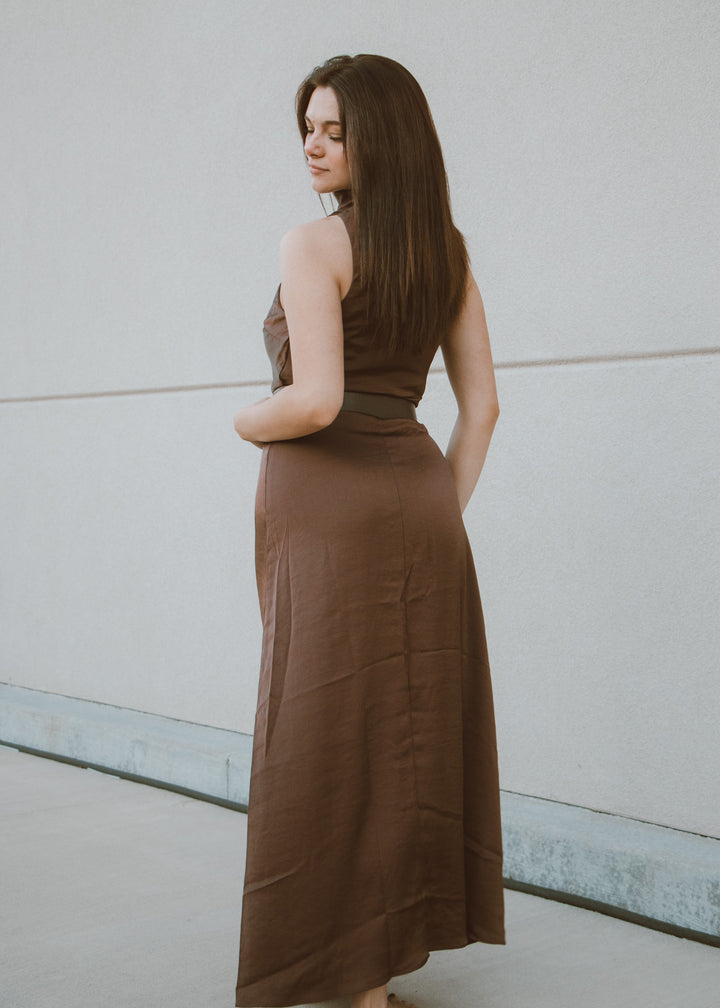 brown satin dress