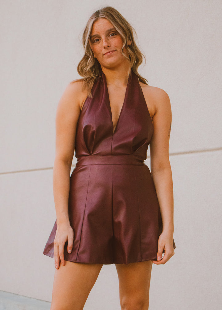 Berry Bold Vegan Leather Romper
