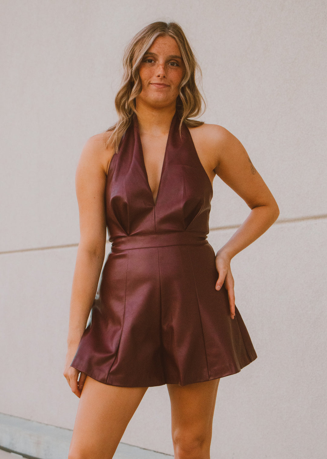 Berry Bold Vegan Leather Romper