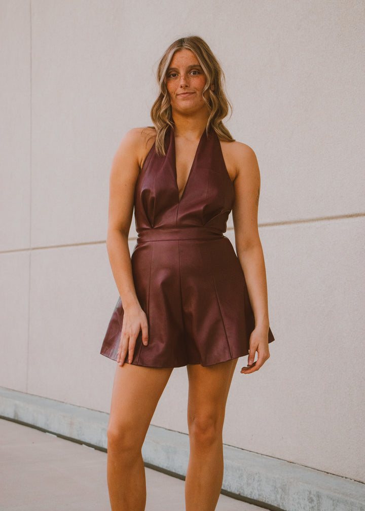 Berry Bold Vegan Leather Romper