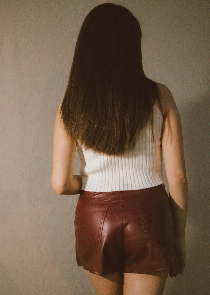 red leather skort