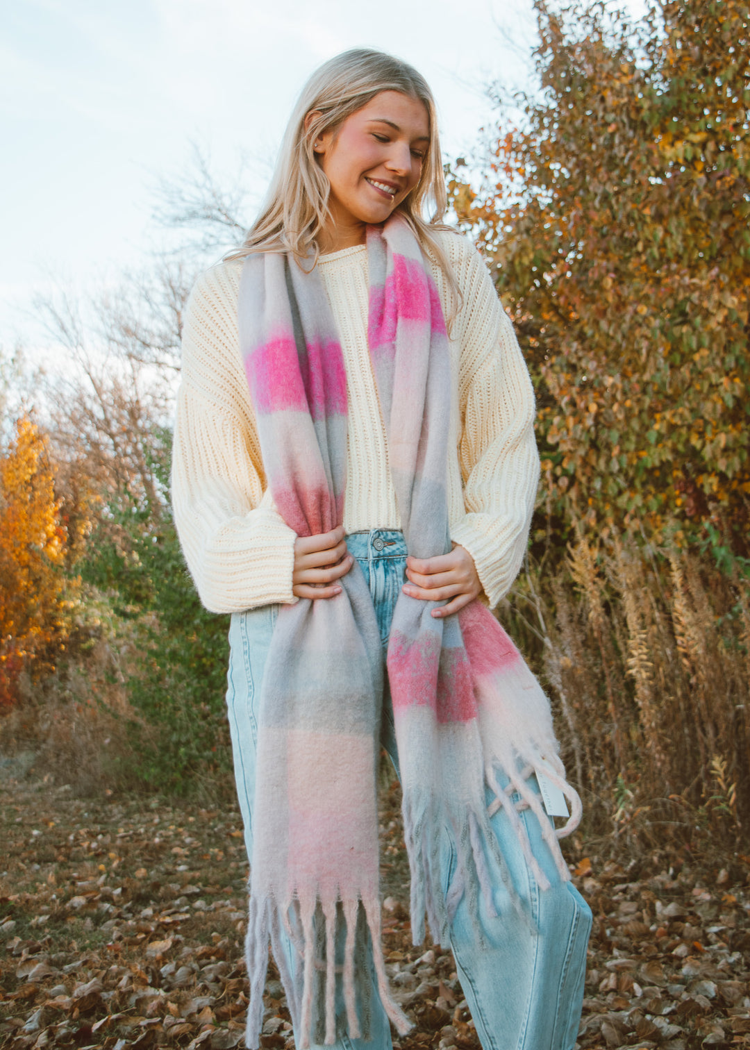 Multicolored Fuzzy Plaid Scarf