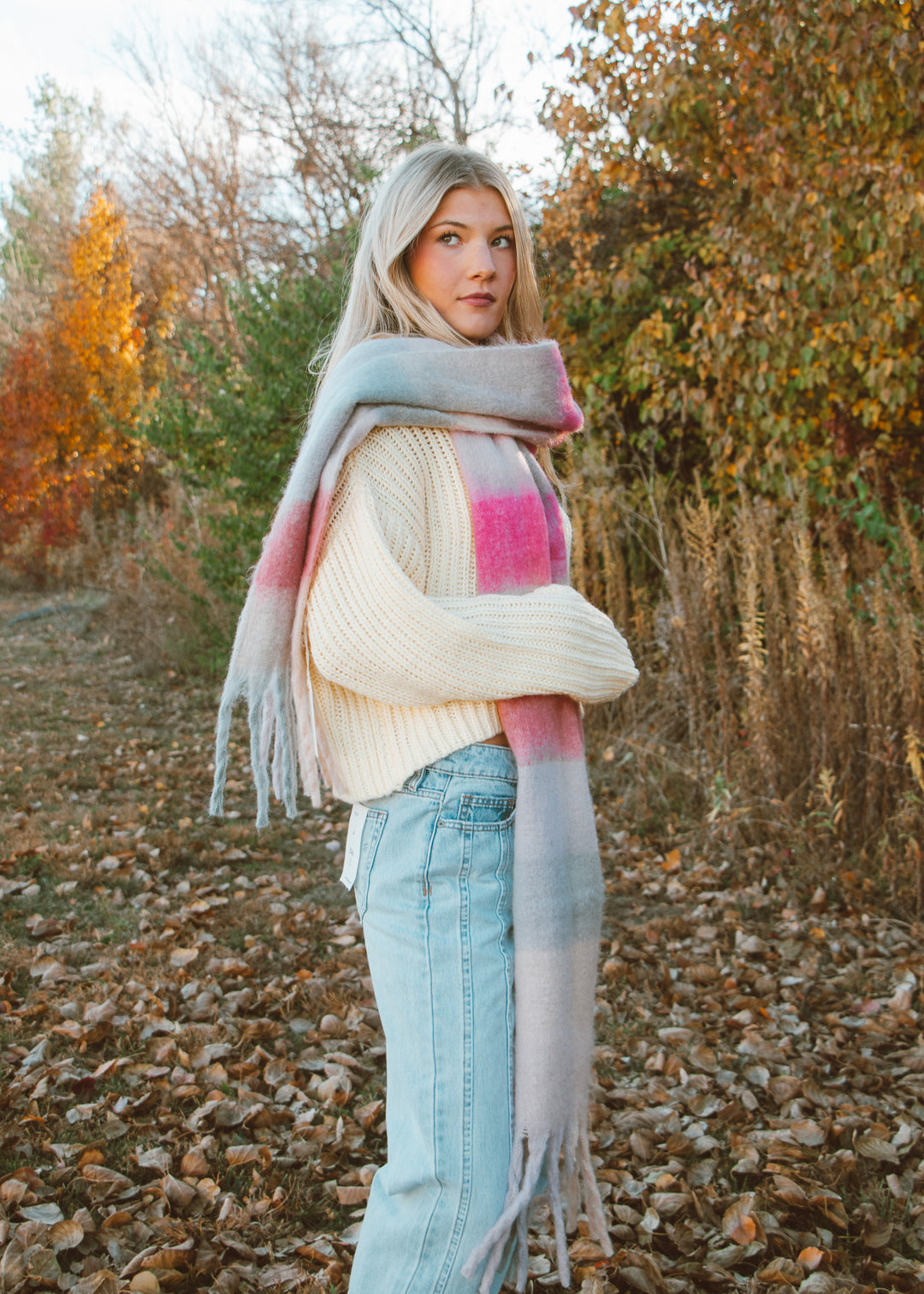 Multicolored Fuzzy Plaid Scarf