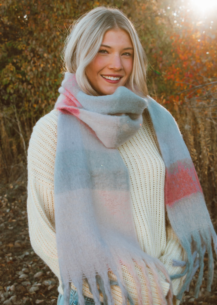 Multicolored Fuzzy Plaid Scarf