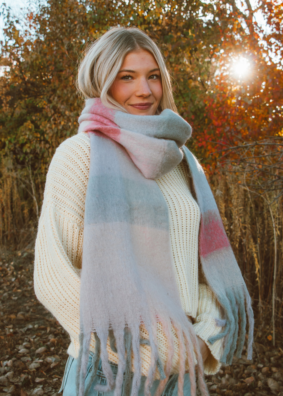 Multicolored Fuzzy Plaid Scarf