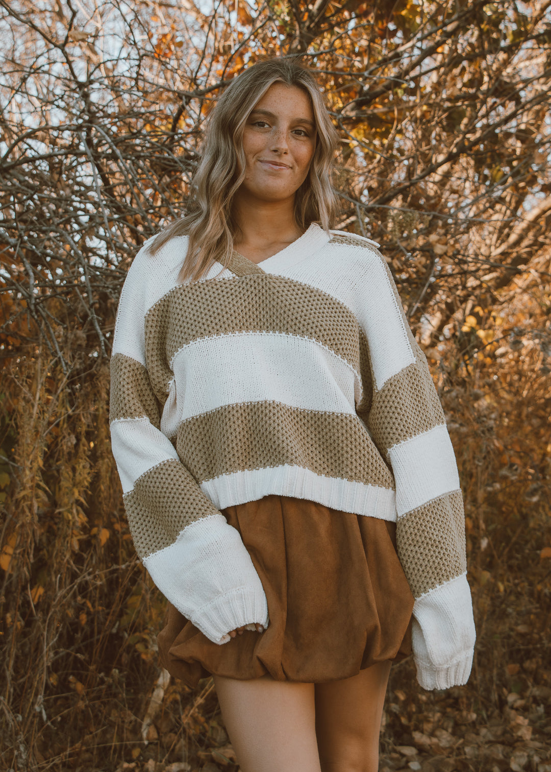 Bubble skirt in nature setting.