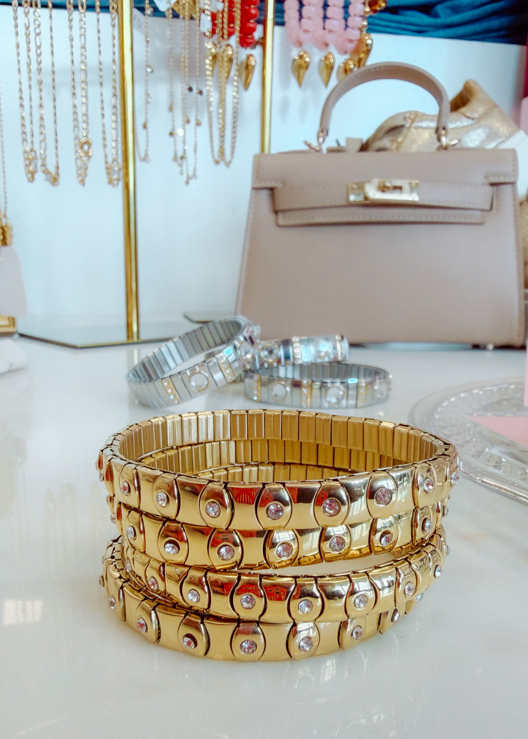Serena Studded Gold Stretch Bracelet