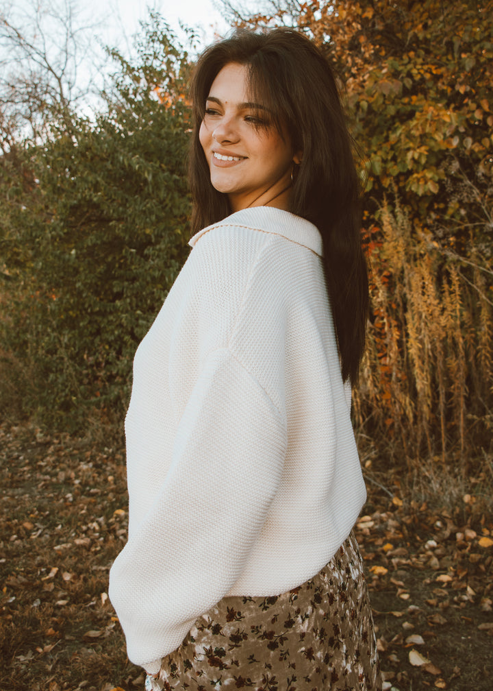 Marshmallow Cream Polo Sweater