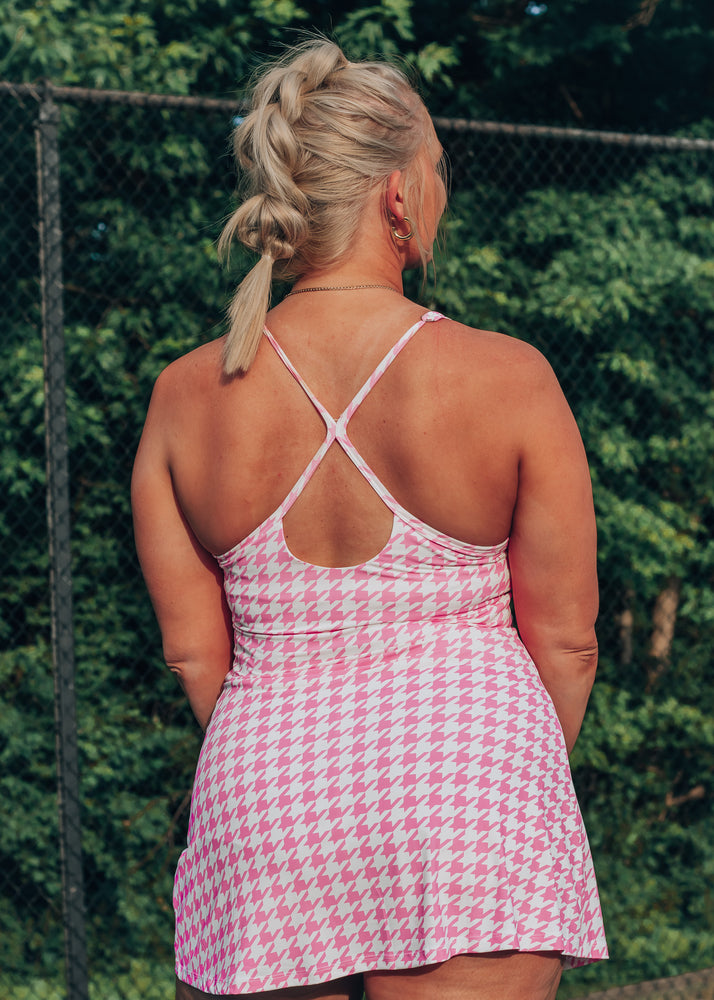 Tennis Cutie Pink Houndstooth Athletic Dress