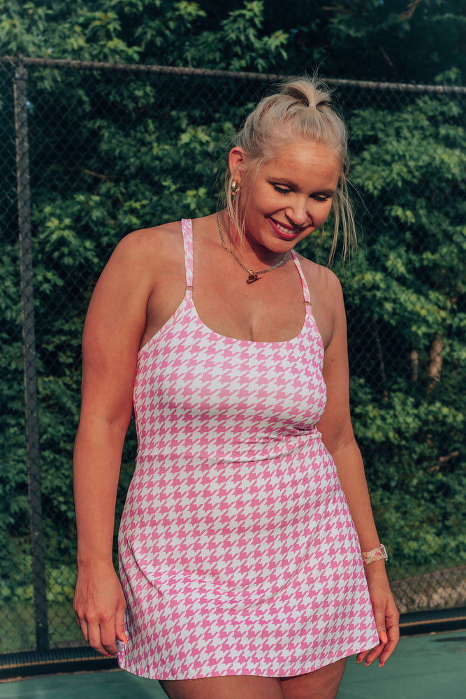 Tennis Cutie Pink Houndstooth Athletic Dress