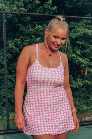 Tennis Cutie Pink Houndstooth Athletic Dress