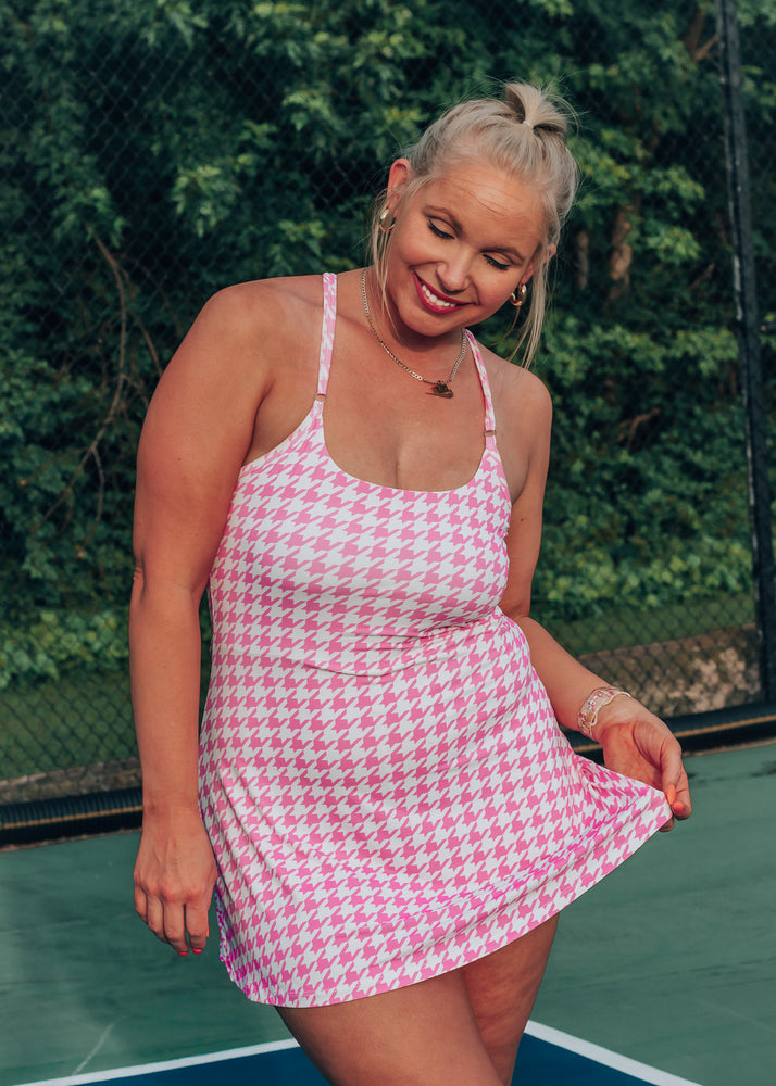 Tennis Cutie Pink Houndstooth Athletic Dress