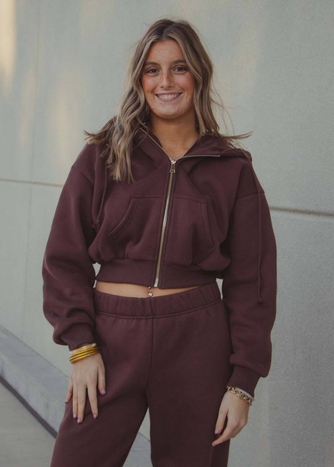 Chocolate Cropped Zip-Up