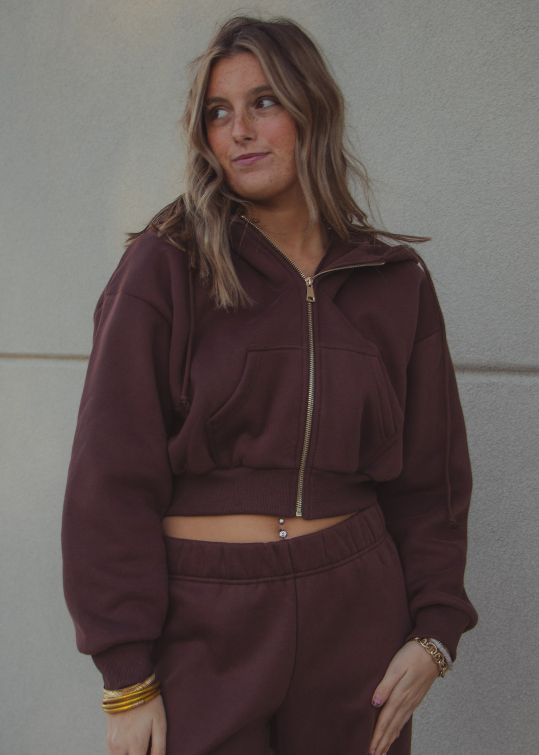 Chocolate Cropped Zip-Up
