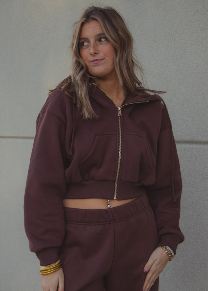Chocolate Cropped Zip-Up