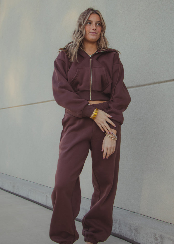 Chocolate Cropped Zip-Up