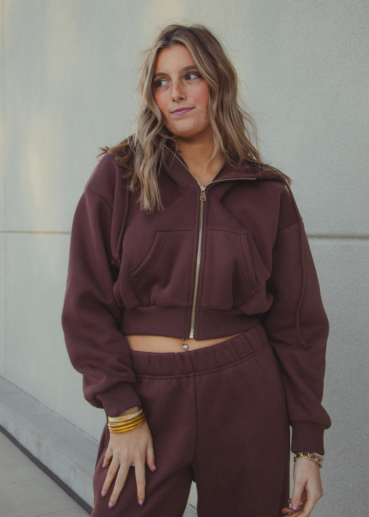 Chocolate Cropped Zip-Up