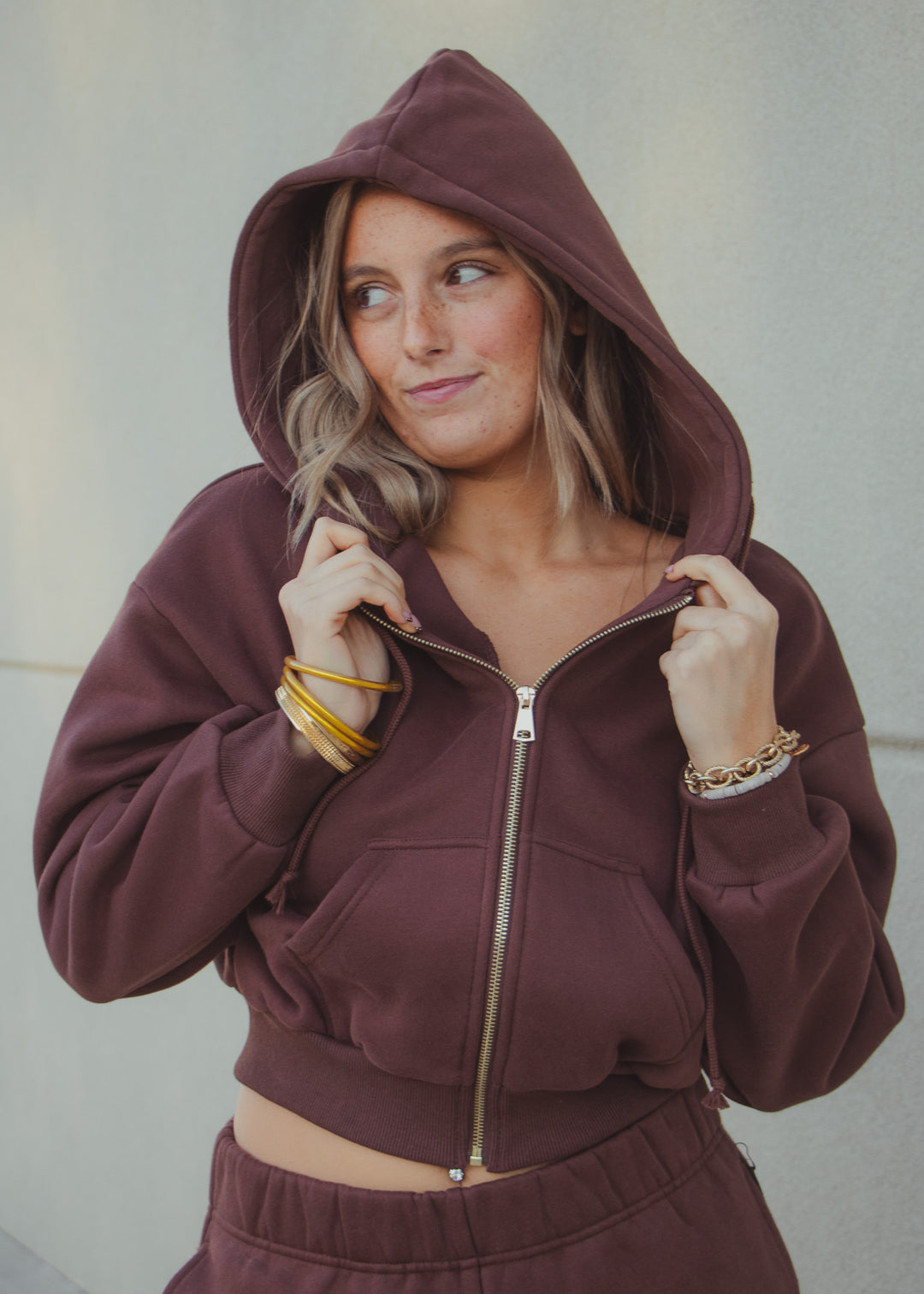 Chocolate Cropped Zip-Up