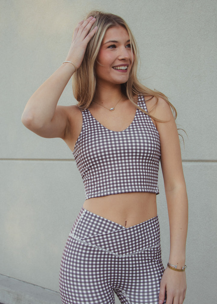 Mocha Gingham Flare Leggings