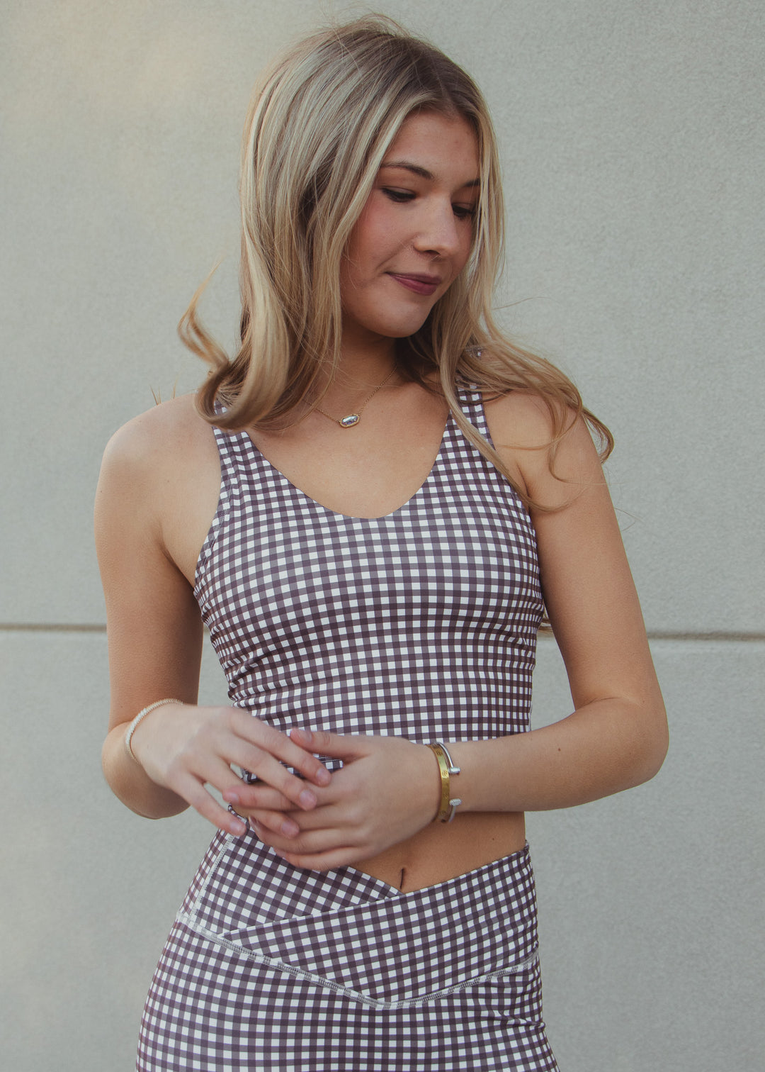 Mocha Gingham Sports Bra