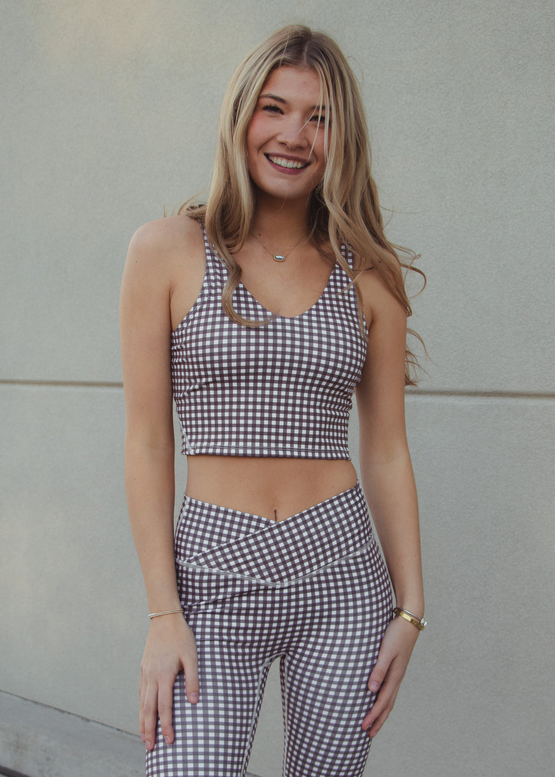 Mocha Gingham Sports Bra