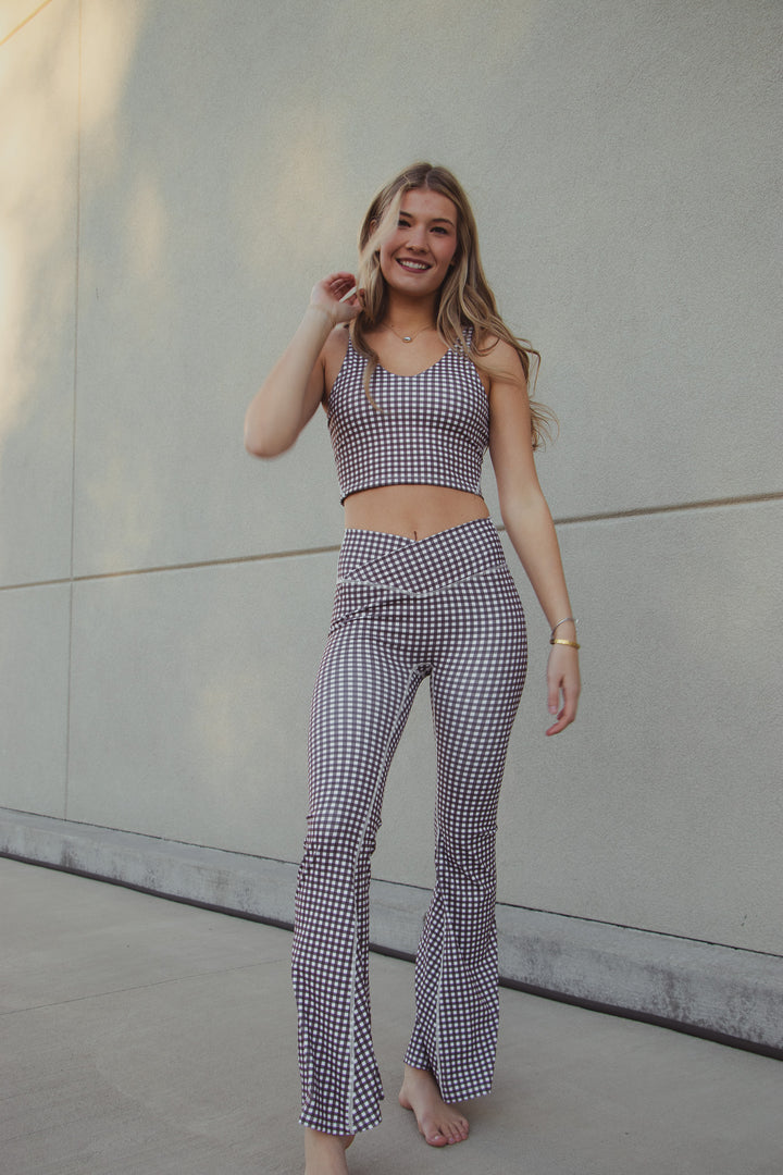 Mocha Gingham Flare Leggings