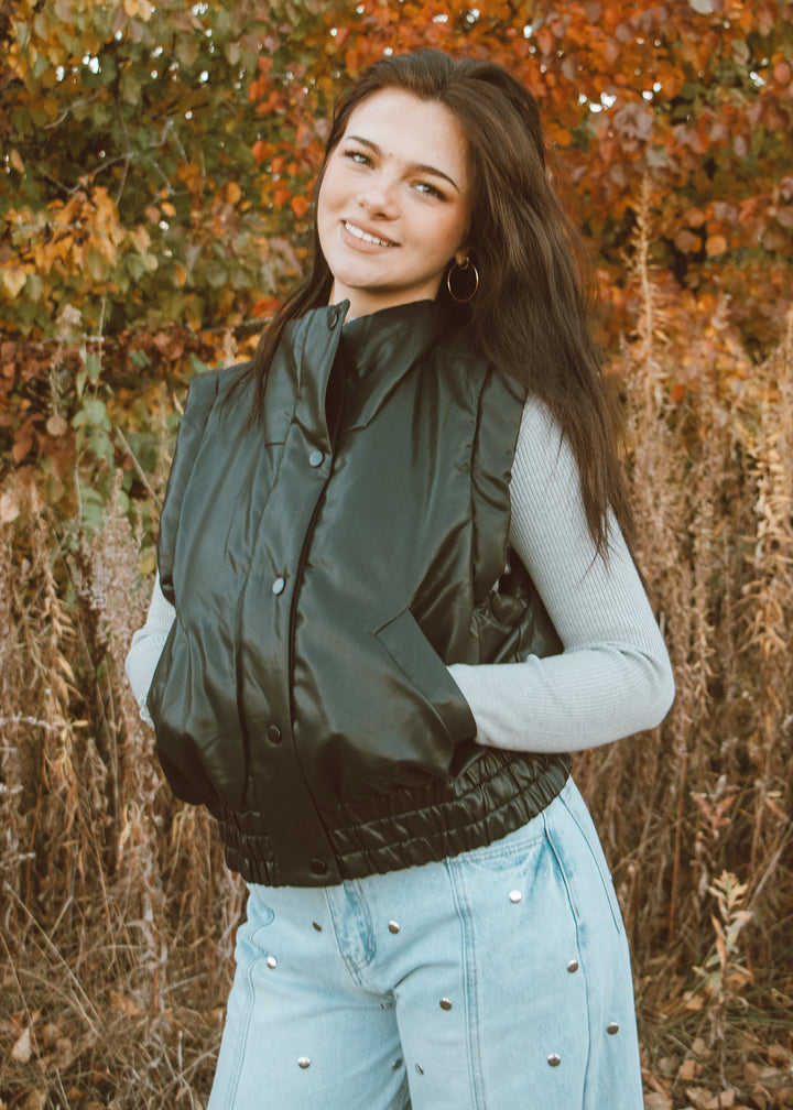 black puffer vest outfit