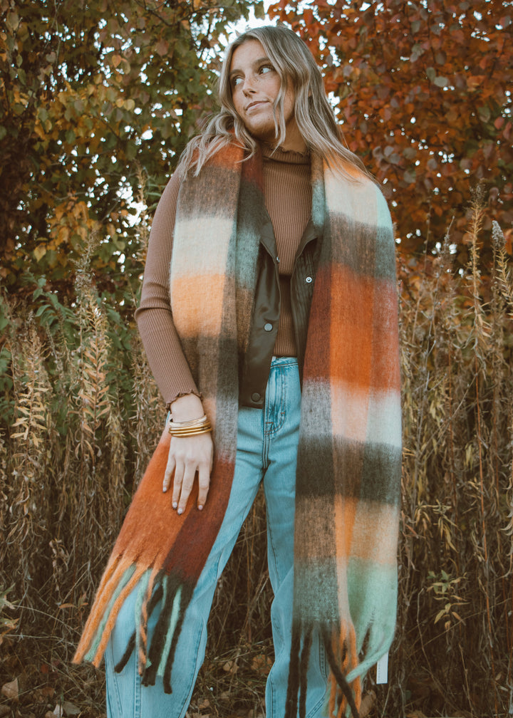 Multicolored Fuzzy Plaid Scarf