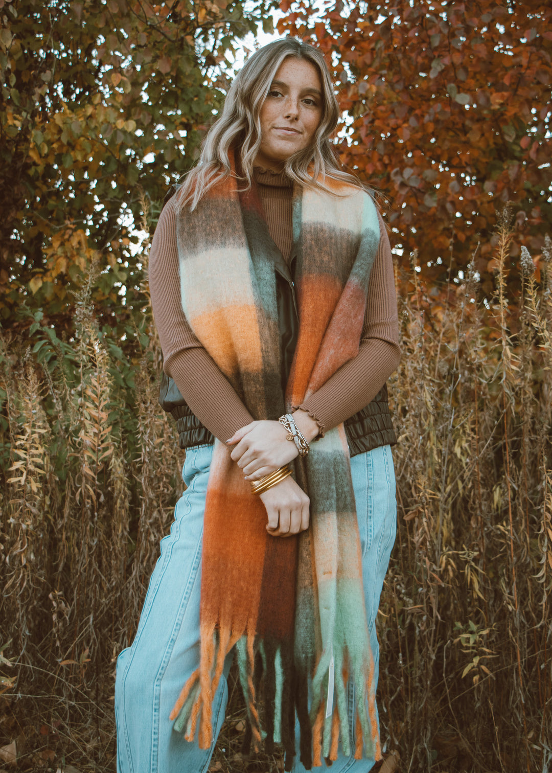 Multicolored Fuzzy Plaid Scarf